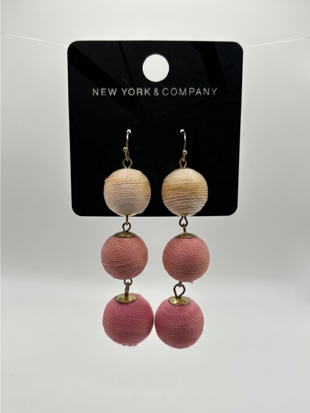 New York & Company Pink Ombre Triple Ball Drop Earrings New - Picture 3 of 3